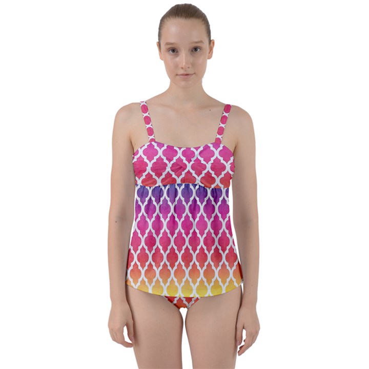 Colorful Rainbow Moroccan Pattern Twist Front Tankini Set