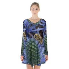 Chihuly Garden Bumble Long Sleeve Velvet V-neck Dress by BangZart