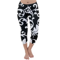 Vector Classicaltr Aditional Black And White Floral Patterns Capri Winter Leggings 