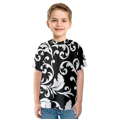 Vector Classicaltr Aditional Black And White Floral Patterns Kids  Sport Mesh Tee by BangZart