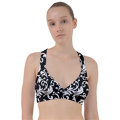 Vector Classicaltr Aditional Black And White Floral Patterns Sweetheart Sports Bra by BangZart