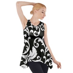 Vector Classicaltr Aditional Black And White Floral Patterns Side Drop Tank Tunic