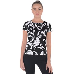 Vector Classicaltr Aditional Black And White Floral Patterns Short Sleeve Sports Top  by BangZart