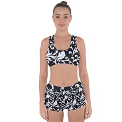 Vector Classicaltr Aditional Black And White Floral Patterns Racerback Boyleg Bikini Set by BangZart