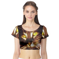 Cat Face Short Sleeve Crop Top (tight Fit) by BangZart