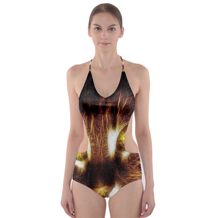 Cat Face Cut-Out One Piece Swimsuit