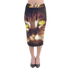 Cat Face Velvet Midi Pencil Skirt