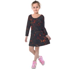 Volcanic Textures Kids  Long Sleeve Velvet Dress by BangZart