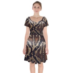 Snake Skin Olay Short Sleeve Bardot Dress by BangZart