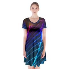 Cracked Out Broken Glass Short Sleeve V-neck Flare Dress by BangZart