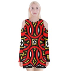 Traditional Art Pattern Velvet Long Sleeve Shoulder Cutout Dress by BangZart