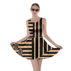 Wooden Pause Play Paws Abstract Oparton Line Roulette Spin Skater Dress by BangZart