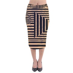 Wooden Pause Play Paws Abstract Oparton Line Roulette Spin Velvet Midi Pencil Skirt by BangZart