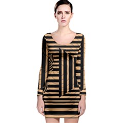 Wooden Pause Play Paws Abstract Oparton Line Roulette Spin Long Sleeve Bodycon Dress by BangZart