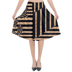 Wooden Pause Play Paws Abstract Oparton Line Roulette Spin Flared Midi Skirt by BangZart