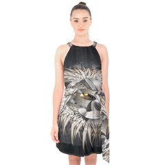 Lion Robot Halter Collar Waist Tie Chiffon Dress