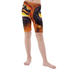 Dragon And Fire Kids  Mid Length Swim Shorts