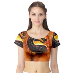 Dragon And Fire Short Sleeve Crop Top (tight Fit) by BangZart