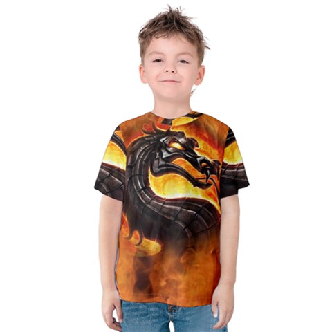 Dragon And Fire Kids  Cotton Tee by BangZart