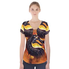 Dragon And Fire Short Sleeve Front Detail Top