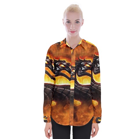 Dragon And Fire Womens Long Sleeve Shirt by BangZart