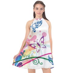 Butterfly Vector Art Halter Neckline Chiffon Dress  by BangZart