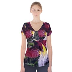 Cendrawasih Beautiful Bird Of Paradise Short Sleeve Front Detail Top by BangZart