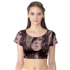 Beautiful Women Fantasy Art Short Sleeve Crop Top (tight Fit) by BangZart