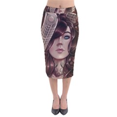 Beautiful Women Fantasy Art Velvet Midi Pencil Skirt