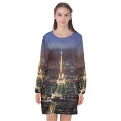 Paris At Night Long Sleeve Chiffon Shift Dress 