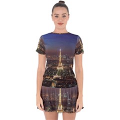 Paris At Night Drop Hem Mini Chiffon Dress