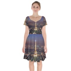 Paris At Night Short Sleeve Bardot Dress