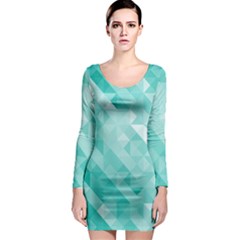 Bright Blue Turquoise Polygonal Background Long Sleeve Bodycon Dress by TastefulDesigns