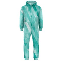 Bright Blue Turquoise Polygonal Background Hooded Jumpsuit (men) 