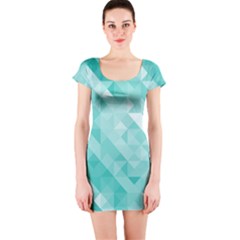 Bright Blue Turquoise Polygonal Background Short Sleeve Bodycon Dress by TastefulDesigns