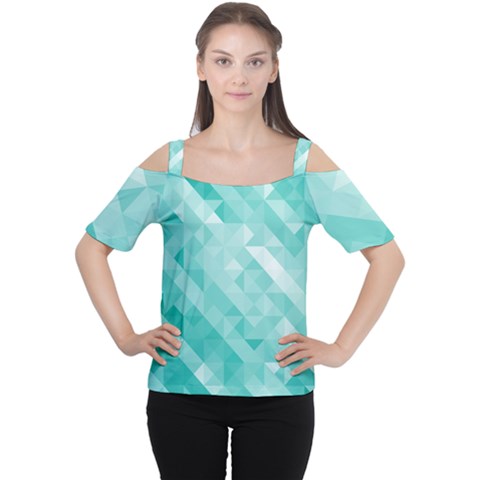 Bright Blue Turquoise Polygonal Background Cutout Shoulder Tee by TastefulDesigns