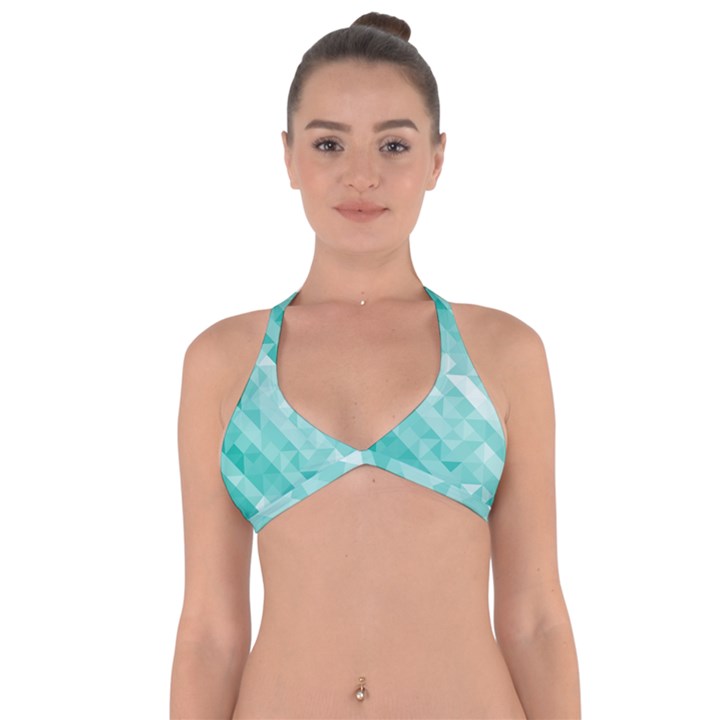 Bright blue turquoise polygonal background Halter Neck Bikini Top