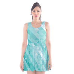 Bright Blue Turquoise Polygonal Background Scoop Neck Skater Dress by TastefulDesigns