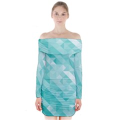 Bright Blue Turquoise Polygonal Background Long Sleeve Off Shoulder Dress by TastefulDesigns