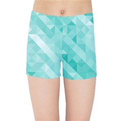 Bright Blue Turquoise Polygonal Background Kids Sports Shorts