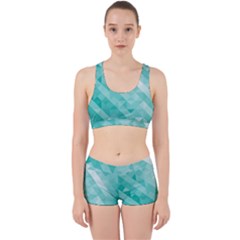 Bright Blue Turquoise Polygonal Background Work It Out Sports Bra Set