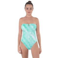 Bright Green Turquoise Geometric Background Tie Back One Piece Swimsuit by TastefulDesigns