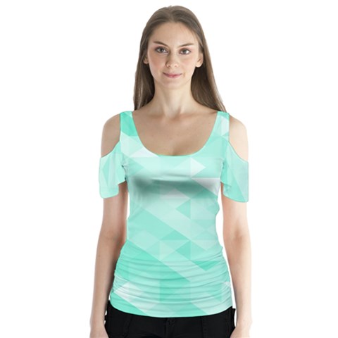 Bright Green Turquoise Geometric Background Butterfly Sleeve Cutout Tee  by TastefulDesigns