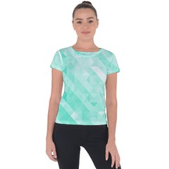 Bright Green Turquoise Geometric Background Short Sleeve Sports Top  by TastefulDesigns