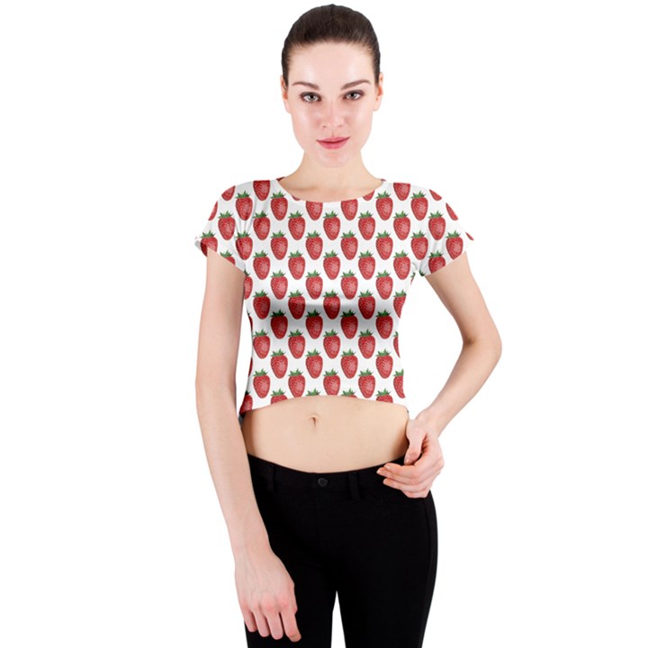 Fruit Strawberry Pattern  Crew Neck Crop Top