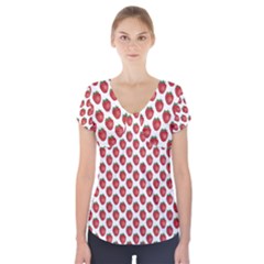 Fruit Strawberry Pattern  Short Sleeve Front Detail Top by ShiroSan