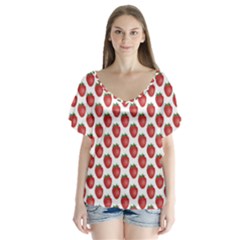 Fruit Strawberry Pattern  Flutter Sleeve Top by ShiroSan