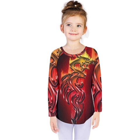 Dragon Fire Kids  Long Sleeve Tee by BangZart