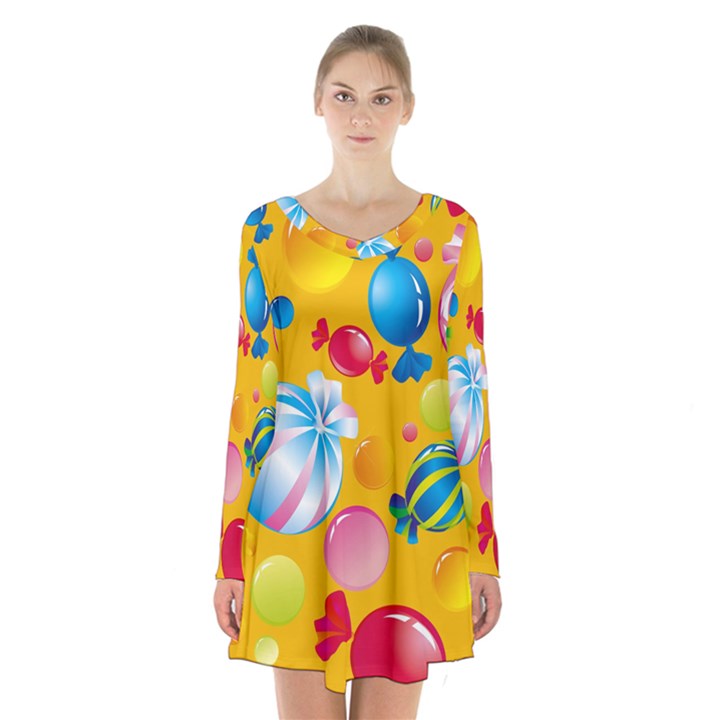 Sweets And Sugar Candies Vector  Long Sleeve Velvet V-neck Dress