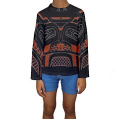 Traditional Northwest Coast Native Art Kids  Long Sleeve Swimwear by BangZart